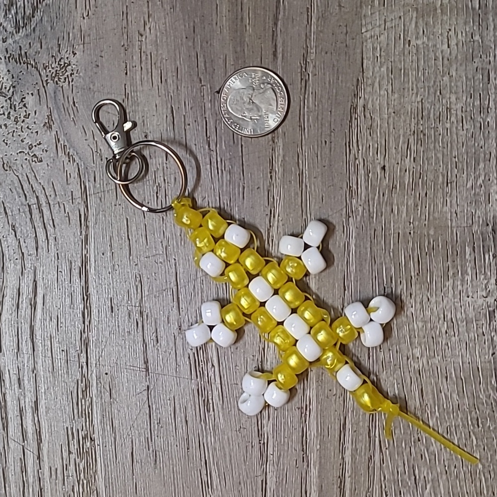 Handmade Yellow & White Keychain Lizard